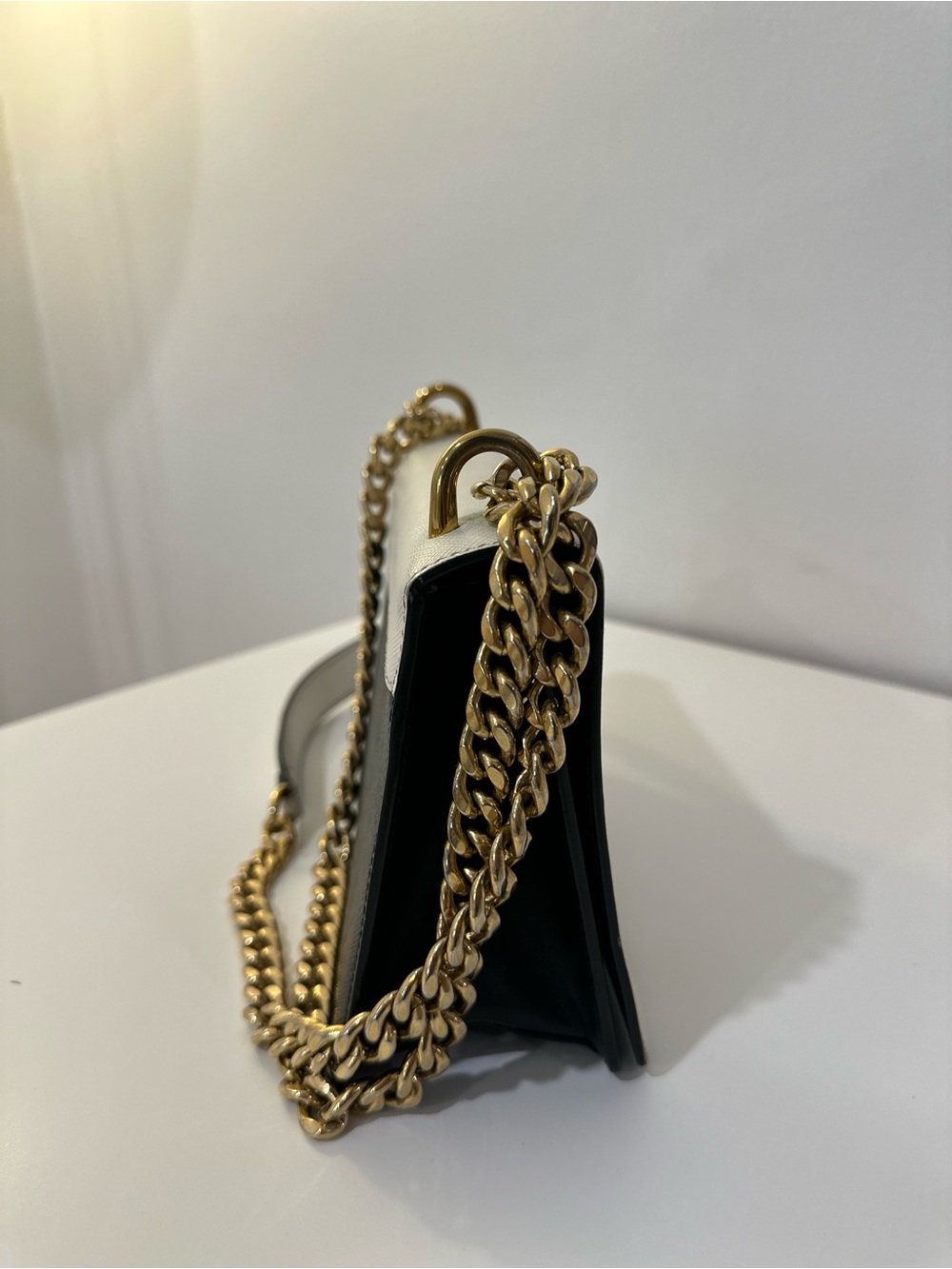 Prada White Saffiano Leather Crossbody with Gold Chain - Picture 3 of 5